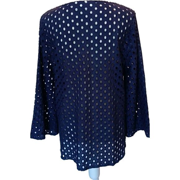 Simonton Says Women's Size L Navy Blue Cotton See-through Eyelet Blouse - Picture 3 of 7